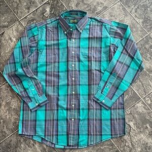 COLOURS BY ALEXANDER JULIAN Men's Turquoise & Black Plaid Shirt Preppy Office
